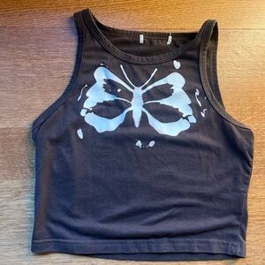 Butterfly Graphic Brown Crop Top